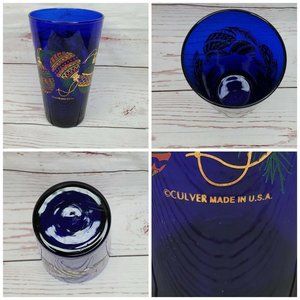 Culver U.S.A Ornament Design Decorative Blue 22K Gold Trim Glass Cups 6" 3.5"